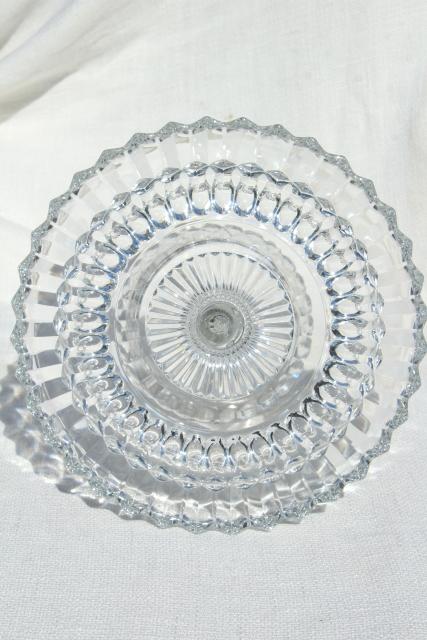 vintage pressed glass cake stand, bullseye pattern pedestal plate in crystal clear glass
