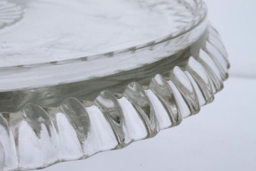 vintage pressed glass cake stand, crystal clear pattern glass pedestal dessert plate