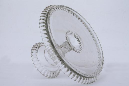vintage pressed glass cake stand, crystal clear pattern glass pedestal dessert plate