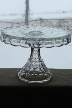 vintage pressed glass cake stand dessert plate, crystal clear Constellation pattern
