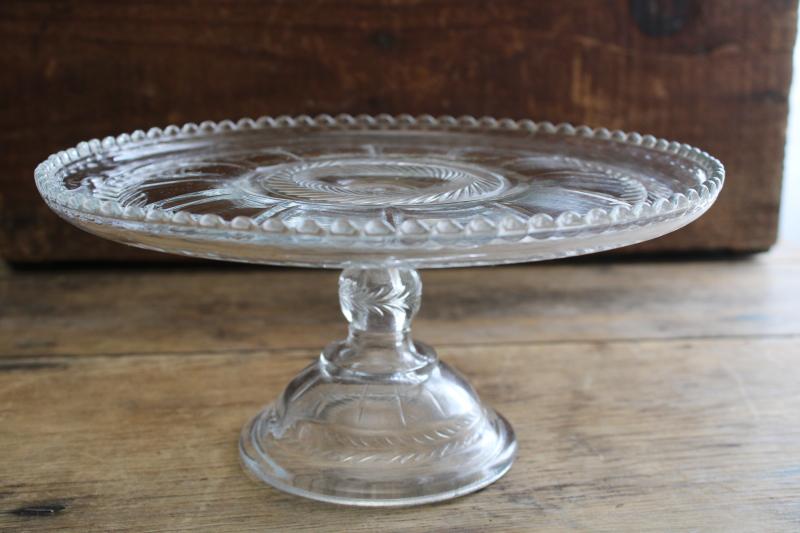 vintage pressed glass cake stand pedestal plate, laurel wreath pattern tiffin glass?