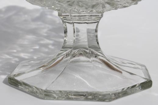 vintage pressed glass compote bowl w/ trophy handles, loving cup vase diamond block pattern
