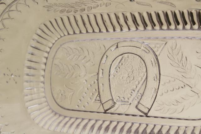vintage pressed glass jelly dish w/ embossed lucky horseshoe pattern