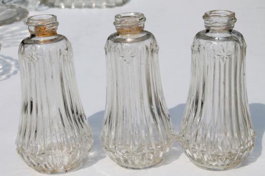 vintage pressed glass lamp bases & parts lot - bobeches for crystal chandeliers & hanging lights