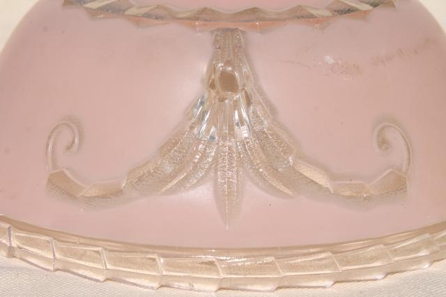 vintage pressed glass lampshade for antique electric light, shabby chic rose pink lamp shade