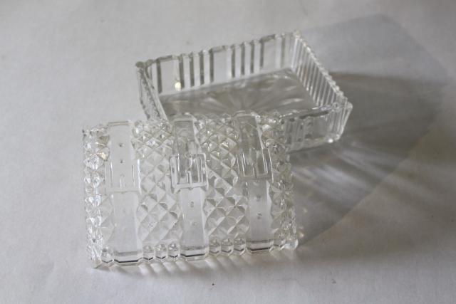 vintage pressed glass novelty, belted buckle box to hold coins or cigarettes