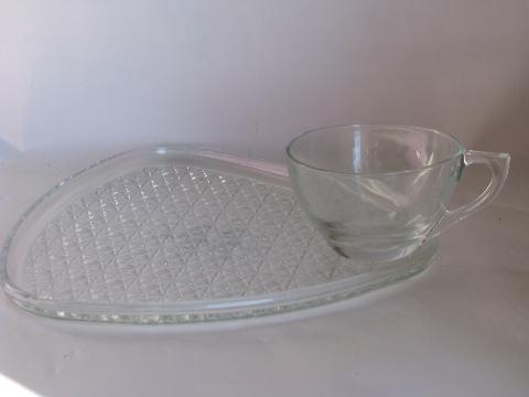 vintage pressed glass snack sets - cups, daisy & button plates, crystal color