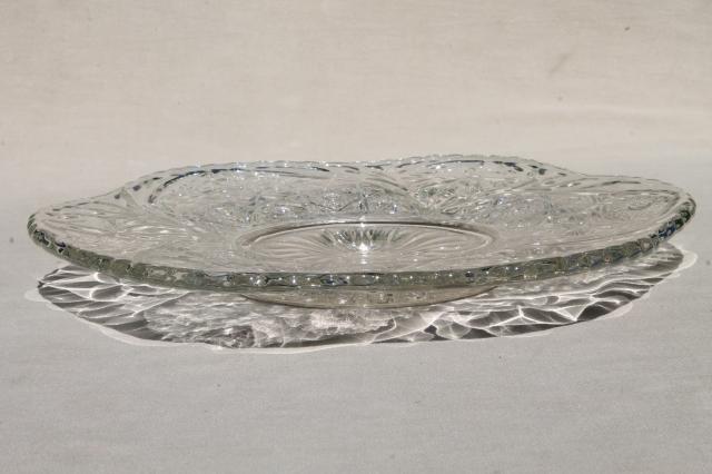 vintage pressed pattern glass cake plate, sparkling crystal clear glass