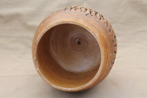 vintage primitive log wooden barrel vase w/ rustic natural wood tree bark