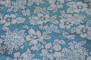Vintage Cotton Fabric ORANGE,TEAL,BLUE FLORAL ON BLUE  1 Yd/38" Wide 