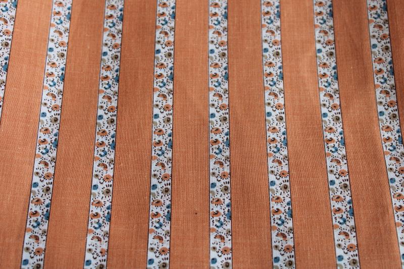 vintage print cotton fabric coral orange flowered stripe boho prairie girl cottage core 