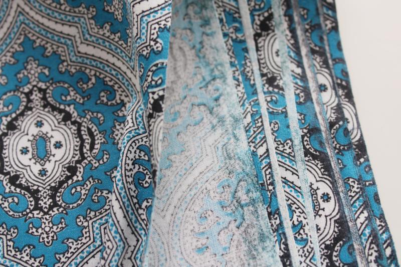vintage print cotton fabric, moorish style pattern in turquoise tile blue