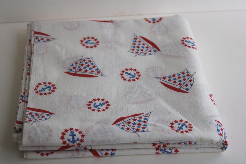 vintage print cotton fabric, nautical theme red white blue stars & sailboats