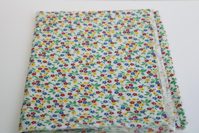 vintage print cotton feed sack fabric, tiny flowers in primary red, blue, yellow