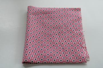 vintage print cotton feedsack fabric, bubble gum pink w/ navy dots on white