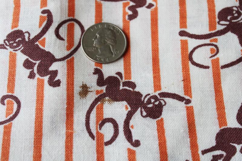 vintage print cotton feedsack fabric, little brown monkeys!