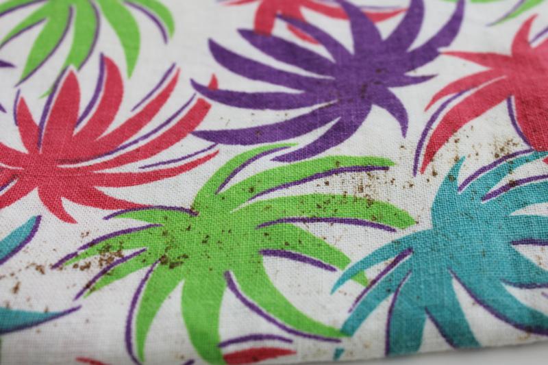 vintage print cotton feedsack fabric, truffula trees bright colored palms