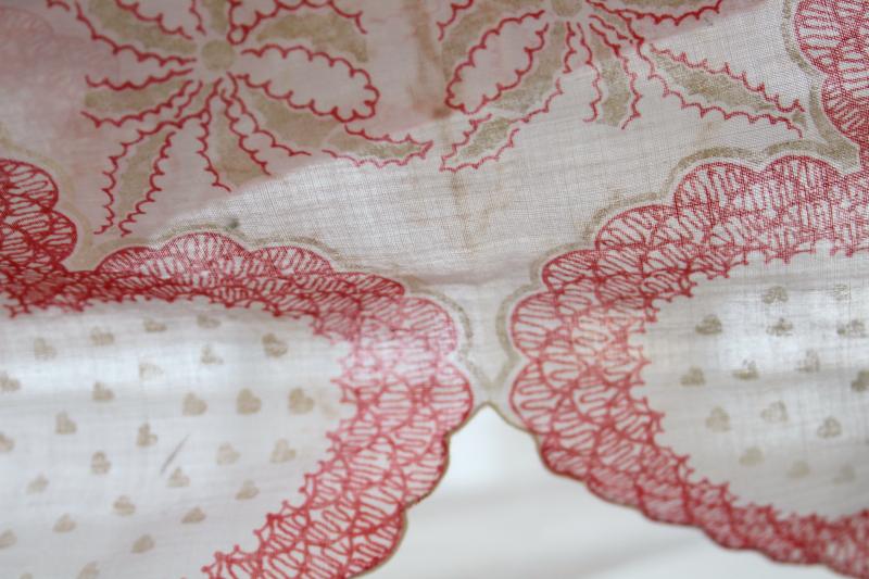 vintage print cotton hankies, Valentine's day red hearts retro holiday decorations