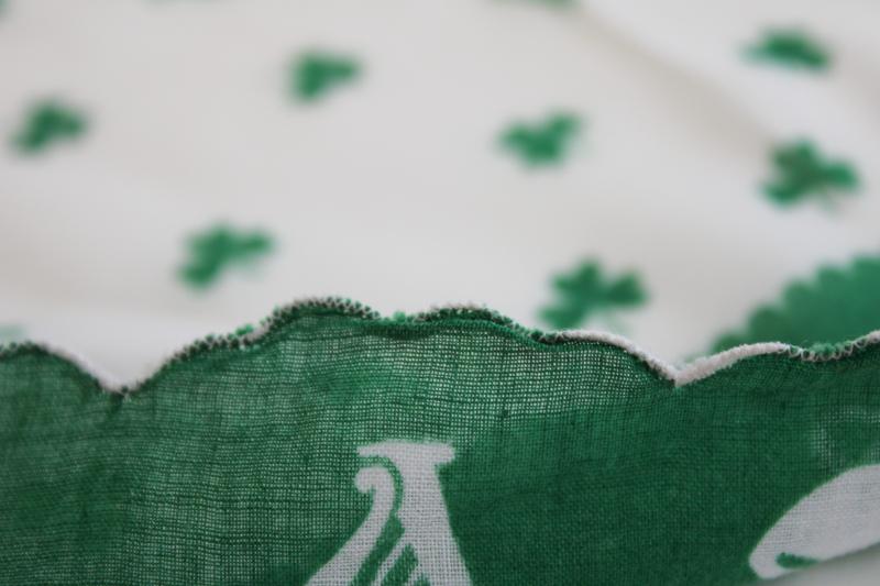 vintage print cotton hanky Ireland theme Irish harps lucky shamrock clovers