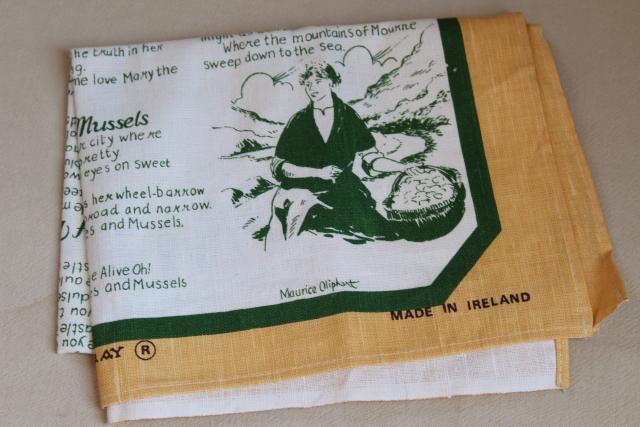 vintage print linen tea towel, Irish songs and ballads lyrics, souvenir of Ireland