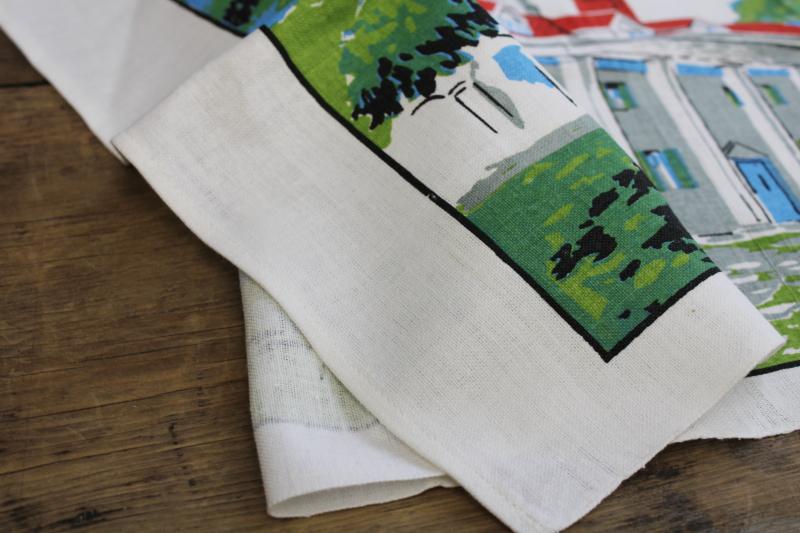 vintage print linen tea towel, souvenir of Mt Vernon Virginia home of George Washington