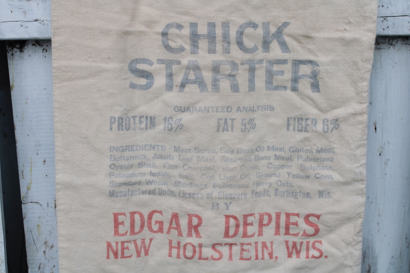 vintage printed cotton feed sack Chick Starter, New Holstein Wisconsin Glenayre Feeds