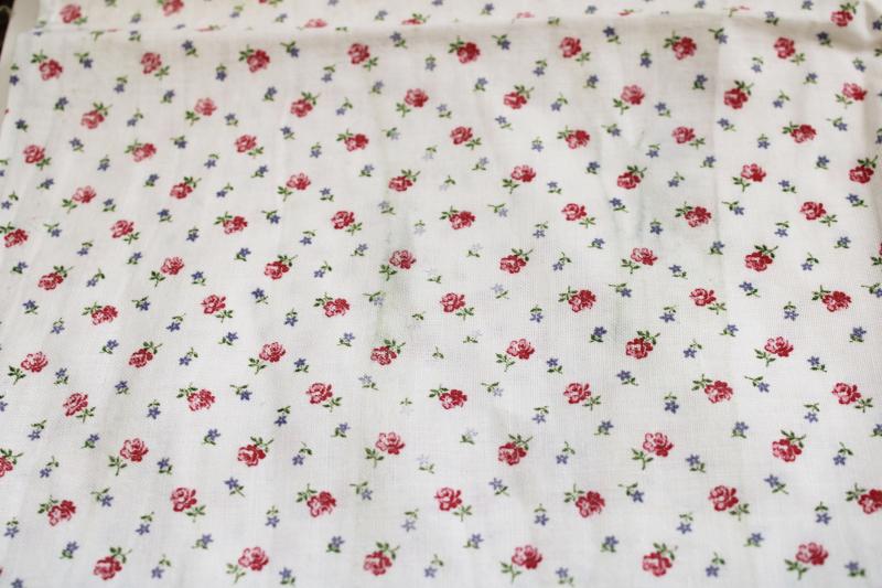 vintage printed cotton feed sack fabric, tiny flowers pink sprig floral