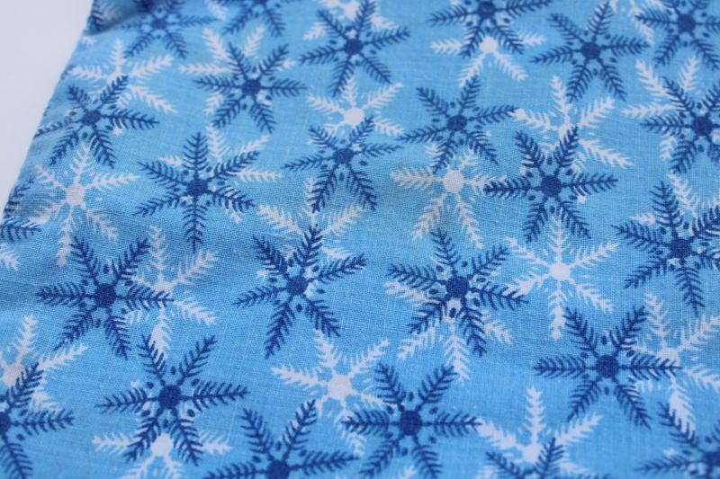 vintage printed cotton feedsack fabric, blue snowflakes print whole sack