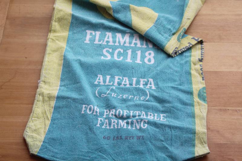 vintage printed cotton feedsack, farm seed bag Alfalfa for Profitable Farming