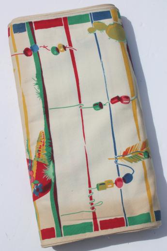 vintage printed cotton towel fabric w/ Mexican cactus print, unused 1940 kitchen linens yardage