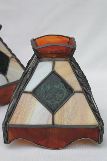vintage pub tavern lampshades, leaded stained glass shades for twin arm light or pendant lamps