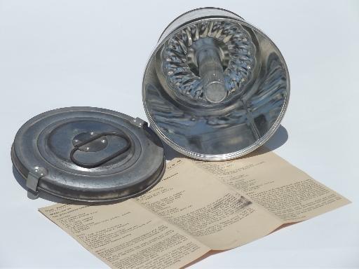vintage pudding mold w/ recipes & instructions for boiled / steamed puddings