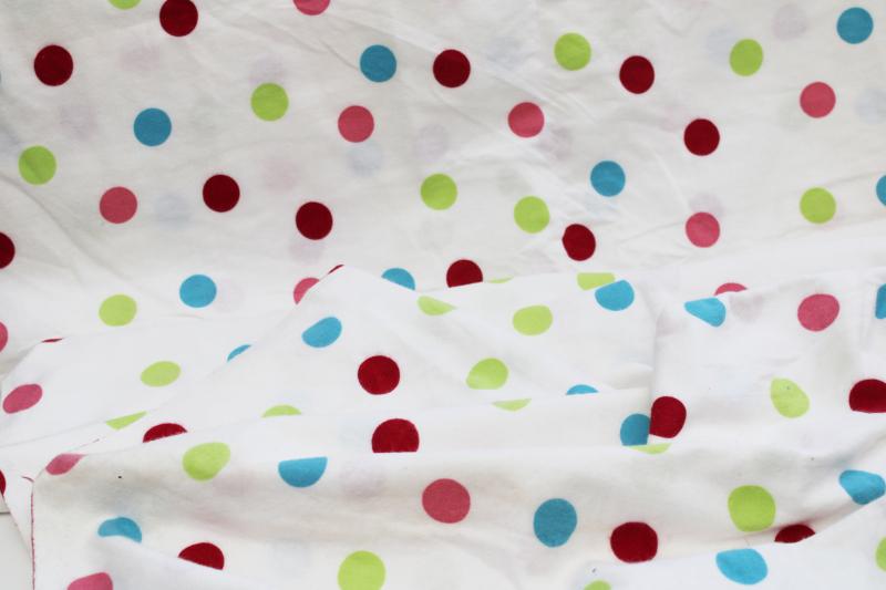 vintage pure cotton flannel 36 wide fabric, polka dots colored spots print