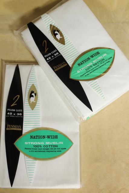 vintage pure cotton pillowcases, plain white bed linens bedding in original package