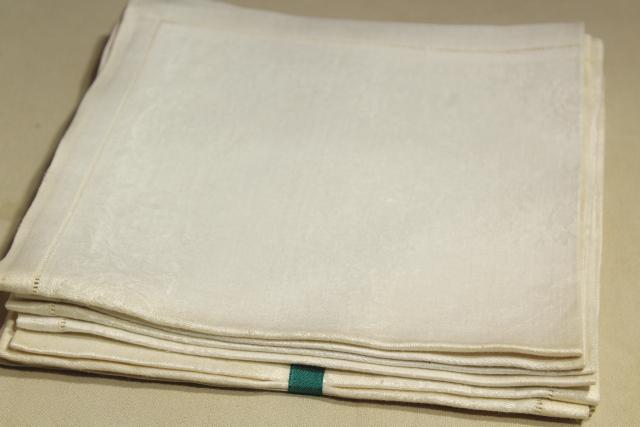 vintage pure linen dinner napkins, Irish double damask table linens w/ original label