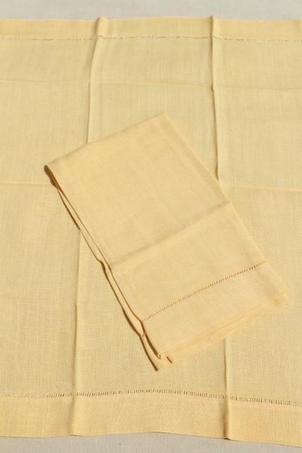 vintage pure linen fabric guest towels w/ hemstitching, tatted lace, crochet edging 