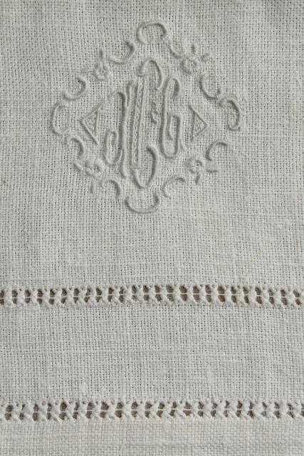 vintage pure linen hand towels, sun bleached ivory flax damask whitework towels