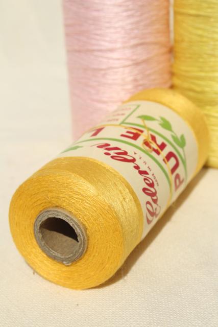 vintage pure linen thread for sewing, lace making or embroidery, pale pastel colors