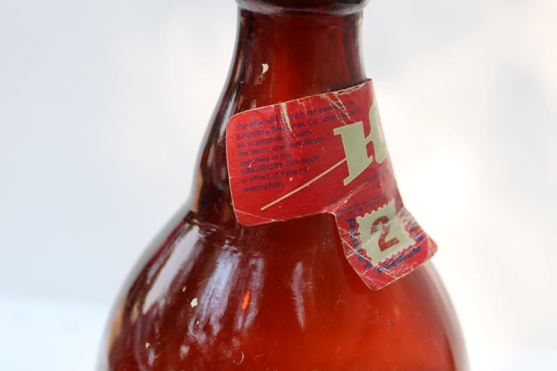 vintage quart Kingsbury beer bottle Sheboygan Wisconsin, amber brown glass bottle