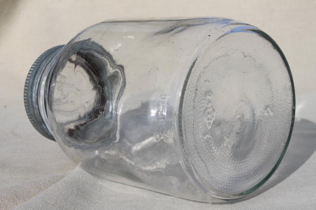 vintage quart glass fruit jar w/ old zinc lid, Ball embossed glass insert