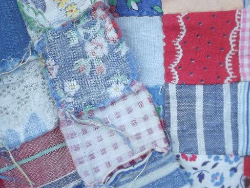 vintage quilt top, 40s 50s cotton prints fabric postage stamp patchwork