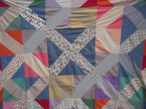 vintage quilt top & patchwork quilt blocks, 40s 50s 60s print cotton fabric