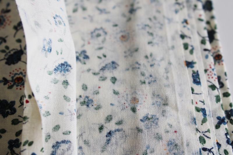 vintage quilting weight cotton fabric, country blue / multi floral on white