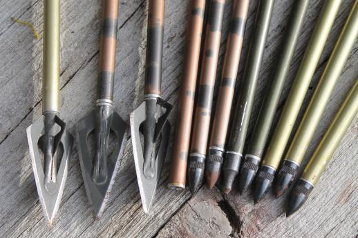 vintage quiver of arrows, old archery equipment assorted Easton arrows, cabin  decor
