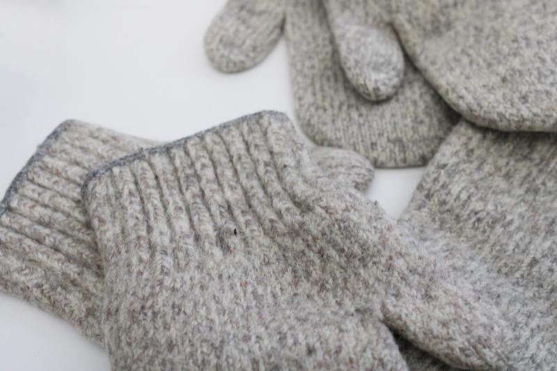 vintage ragg wool knit mittens, natural wool grey heather tweed rustic ...