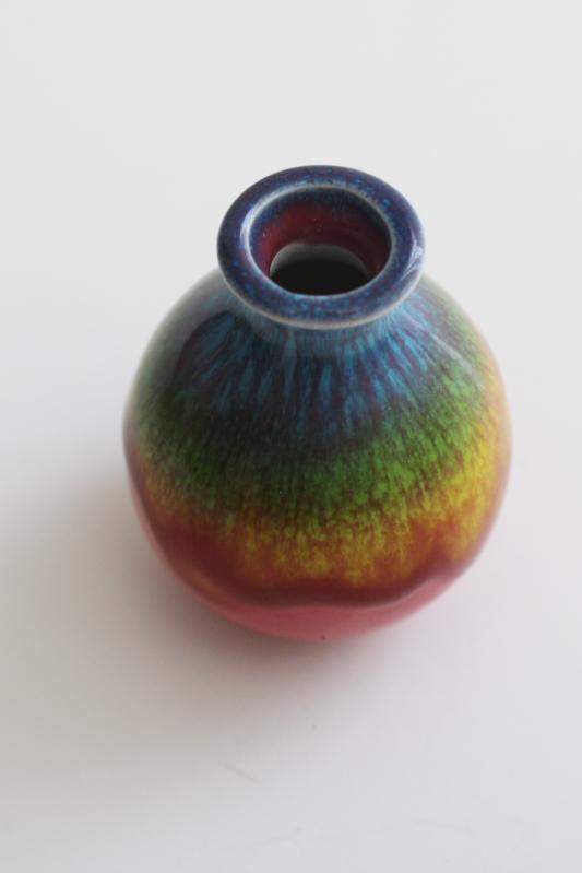 vintage rainbow drip glaze ceramic vase, tiny pot planter made in Japan