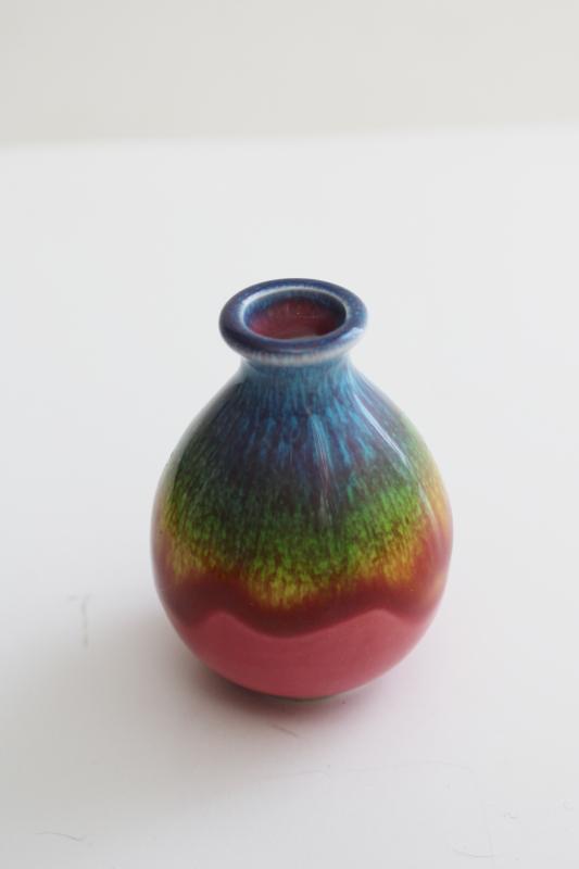 vintage rainbow drip glaze ceramic vase, tiny pot planter made in Japan