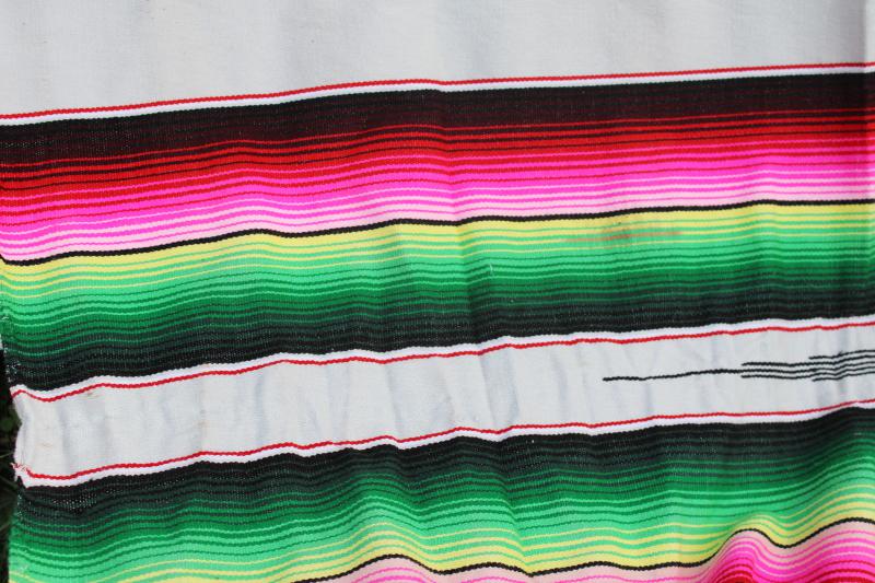 vintage rainbow striped saltillo blanket, hippie drug rug neon bright colors