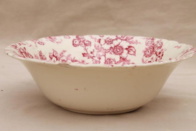 vintage raspberry red chintz floral Taylor Smith Taylor china, toile style print