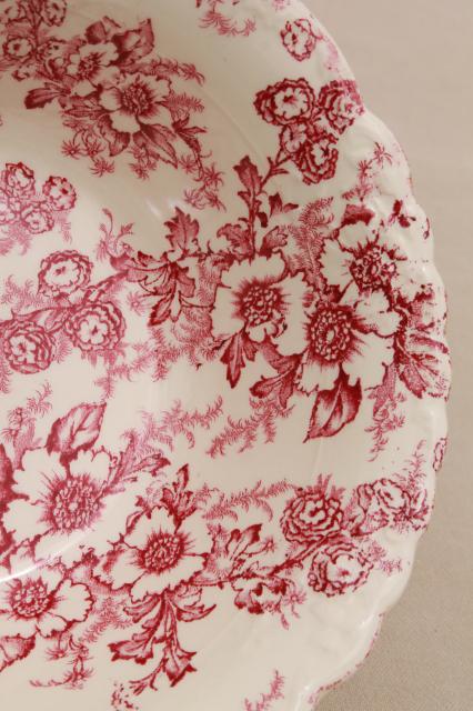vintage raspberry red chintz floral Taylor Smith Taylor china, toile style print